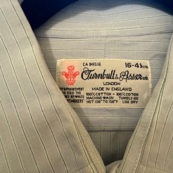 Turnbull And Asser Long Sleeve Collared Button Down Striped Shirt Mens 15" 23" - Picture 2 of 8